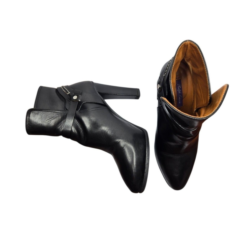 Ralph Lauren Collection Purple Label Leather Harness Boots 38.5 Black Italy Y2K